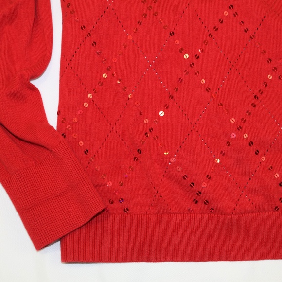 Tommy Hilfiger Sweater Women XL Red Argyle Christmas Valentine V-neck Top READ! - Picture 8 of 8